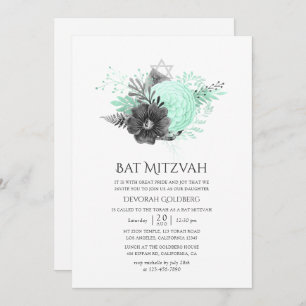 Aqua und Charcoal Rustikale Bat Mitzvah Einladung