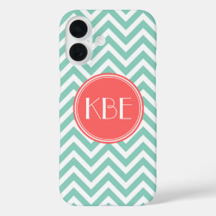 Aqua und Coral Moderne Zickzack Monogramm iPhone 16 Hülle