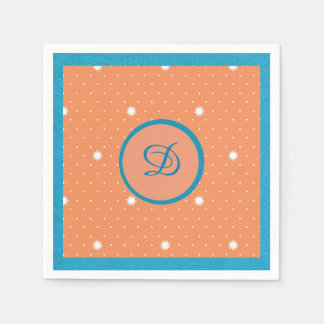 Aqua und Coral Monogrmmed Cocktail Napkins Serviette