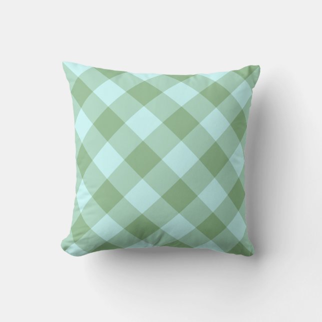 Aqua und Dark Sea Green Gingham Kissen (Vorderseite)