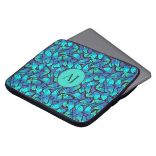 Aqua und Electric Blue Tropical Butterfly Pattern Laptopschutzhülle