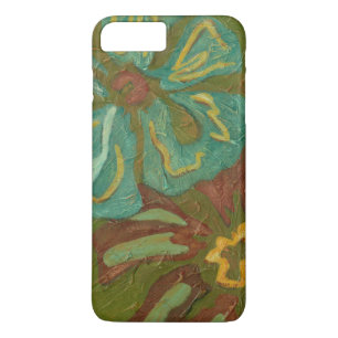 Aqua und gebrannte orange Blumen auf grünem Case-Mate iPhone Hülle
