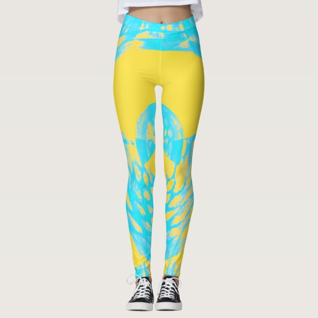 Aqua und gelbe Abstrakte Leggings (Vorderseite)