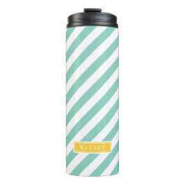 Aqua und Gelbe Preppy Streifen Monogram Thermosbecher
