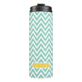 Aqua und Gelbe Zickzack Monogramm Thermosbecher