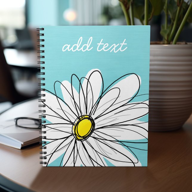 Aqua und gelber weißlicher Daisy benutzerdefiniert Notizblock (Personalized notebook - add name and custom text)