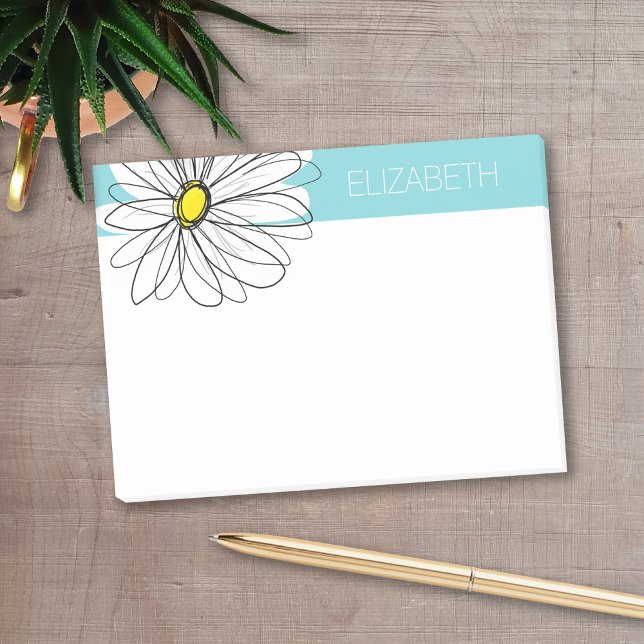 Aqua und gelber weißlicher Daisy benutzerdefiniert Post-it Klebezettel (Personalized post-it notes with a monogram and whimsical daisy drawing - low quantity available)