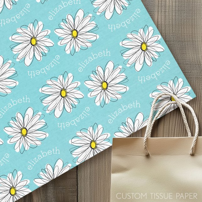Aqua und gelber weißlicher Daisy benutzerdefiniert Seidenpapier (Custom Tissue Paper)