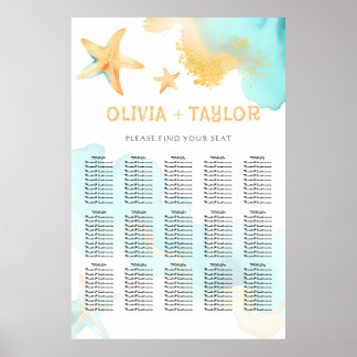 Aqua und Gold Aquarell Strand Seestern Hochzeit Poster