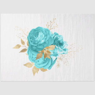 Aqua- und Gold-Blumen-Design 8 Seidenpapier