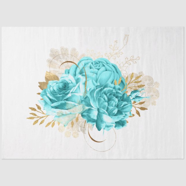 Aqua und Gold Floral Design 20 Seidenpapier (Vorderseite)