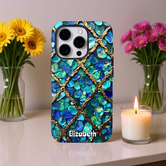 Aqua und Gold Grid Textur Case-Mate iPhone Hülle (Von Creator hochgeladen)