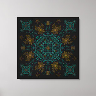 Aqua- und Gold-Mandala-Kunst Leinwanddruck