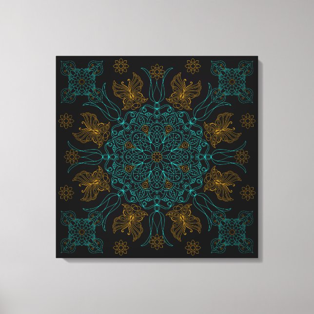 Aqua und Gold Mandala Kunst und Kultur Leinwanddruck (Vorderseite)