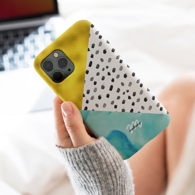 Aqua und Gold Mixed Media Mit Monogramm Case-Mate iPhone Hülle (Von Creator hochgeladen)