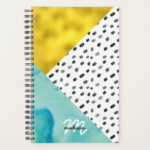 Aqua und Gold Mixed Media Mit Monogramm Planer