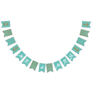 Aqua und Gold Nautical Wedding Bunting Wimpelkette