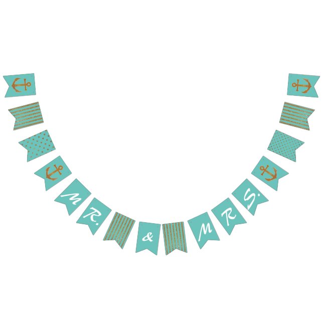 Aqua und Gold Nautical Wedding Bunting Wimpelkette (Alle)