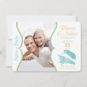 Aqua und Gold Seashell Save the Date