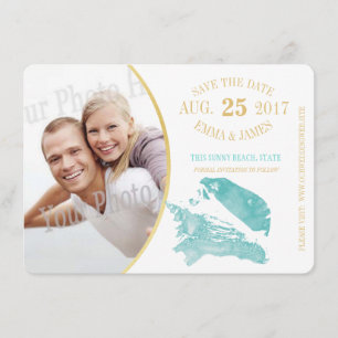 Aqua und Gold Seashell Save the Date