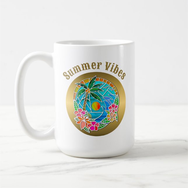 Aqua und Golden Ocean Palm Tree Sommerlandschaft Kaffeetasse (Links)