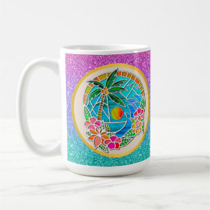 Aqua und Golden Ocean Palm Tree Sommerlandschaft Kaffeetasse