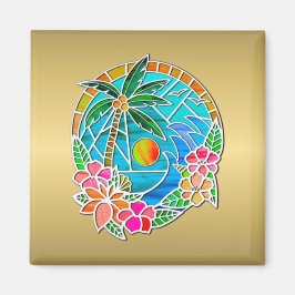 Aqua und Golden Ocean Palm Tree Sommerlandschaft Magnet