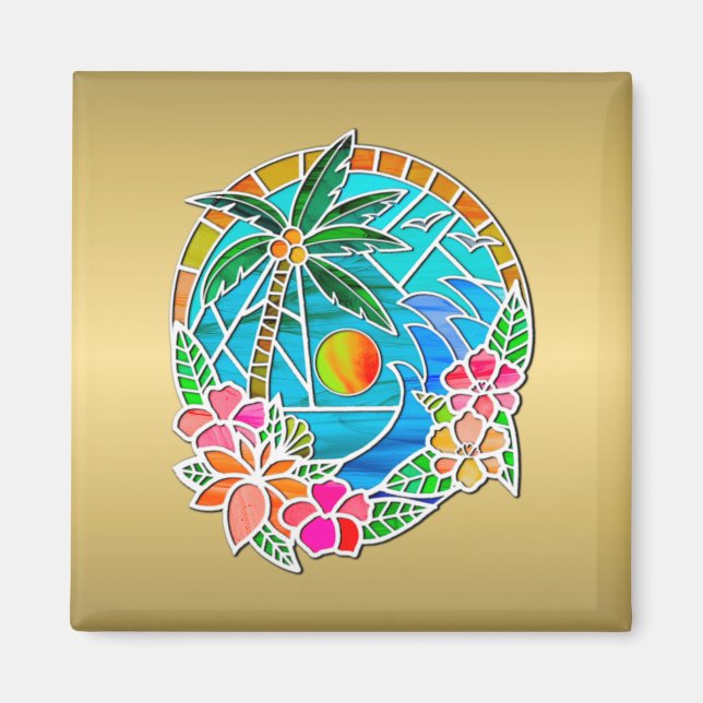 Aqua und Golden Ocean Palm Tree Sommerlandschaft Magnet (Vorne)
