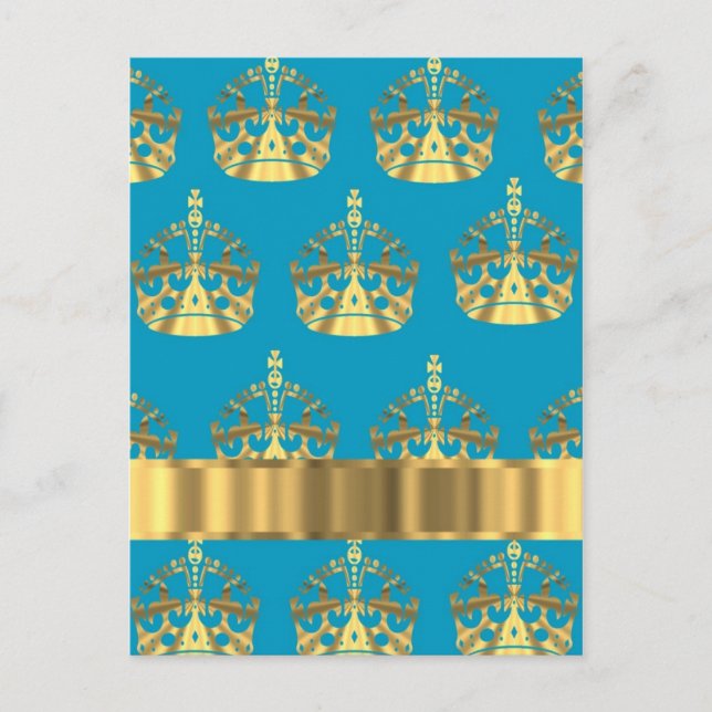 Aqua- und Goldkronenmuster Postkarte (Vorderseite)