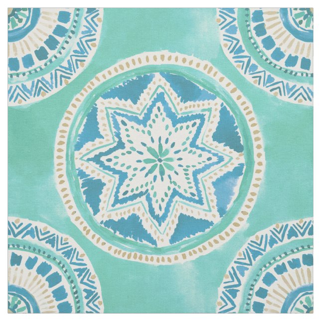 Aqua und Goldmächtige MEDAILLON Mandala Stoff (Muster)