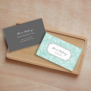 Aqua- und Grau Vintage-Blumenmuster Visitenkarte