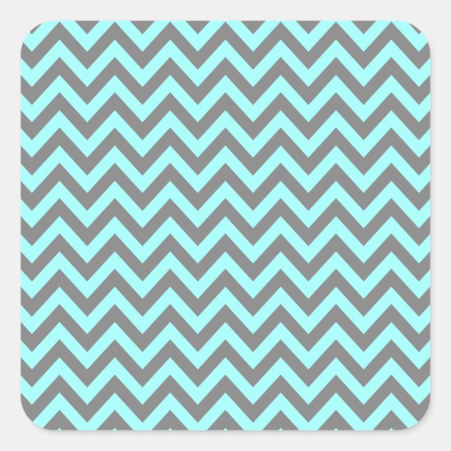Aqua und Gray Zigzag 2 Quadratischer Aufkleber (Vorderseite)