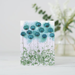 Aqua- und Grün-Aquarell-Mohn-Postkarte Postkarte