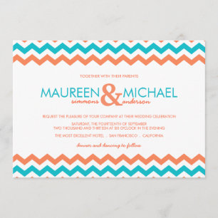 Aqua und korallenrote Zickzack Einladung