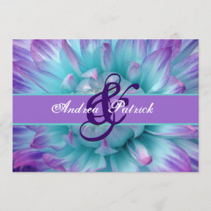 Aqua und Lila Blume Petals Wedding D581 Einladung