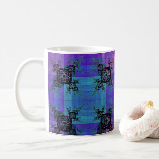 Aqua und Lilac Fraktal Joy Coffee Tasse (Mit Donut)