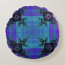 Aqua und Lilac Fraktal Joy Round Pillow