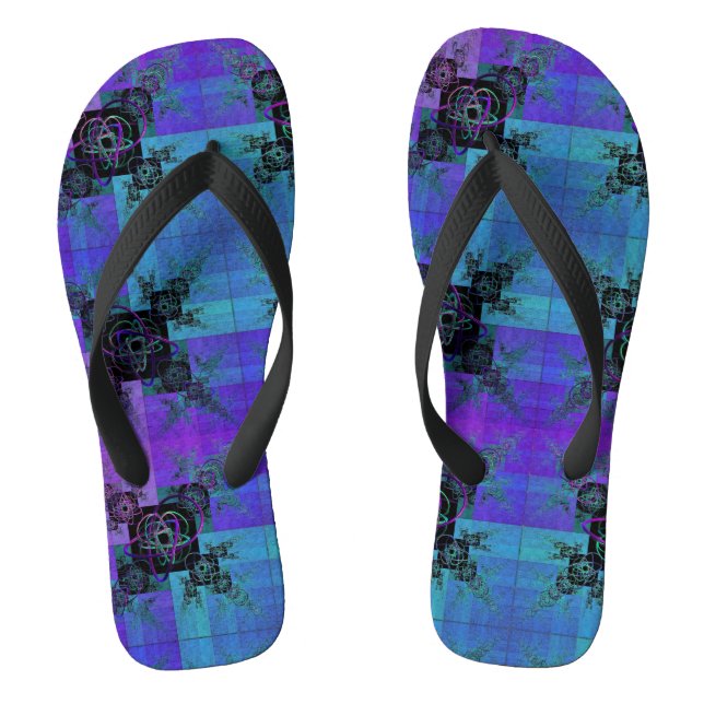 Aqua und Lilac Fraktal Joy Thongs Flip Flops (Fußbett)