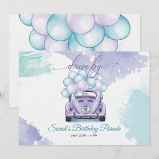 Aqua und Lilac Überraschungsfahrt durch Geburtstag Einladung