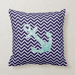 Aqua-und Marine-SeeGlitzer-Glitzern-Anker Kissen