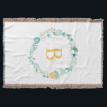 Aqua und Mit Monogramm gelber Blumenreath Decke<br><div class="desc">Eleganter und mit Monogramm Blumenkranz.</div>
