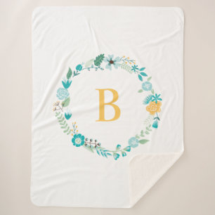 Aqua und Mit Monogramm gelber Blumenreath Sherpadecke