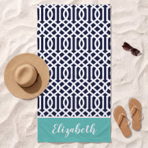 Aqua und Navy Blau Gittermuster mit Monogramm