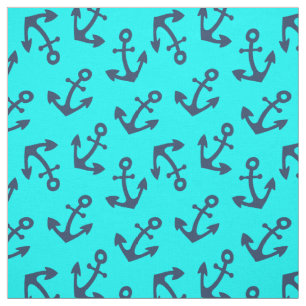 Aqua und Navy Blue Anchor Fabric By Yard Stoff