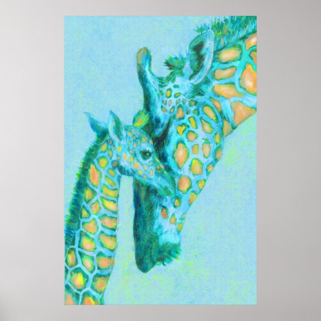 Aqua- und Pfirsichgiraffen Poster (Vorne)