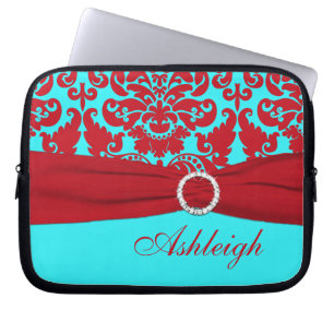Aqua und Red Damask IMITATE Ribbon Laptop-Sieb Laptopschutzhülle