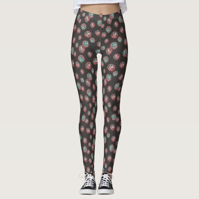 Aqua-und rosa-Wasserfarbenvirus Leggings (Vorderseite)