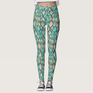 Aqua- und Rose-Gold-Blätter Leggings