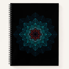 Aqua- und rote Blumen-Mandala Notizbuch