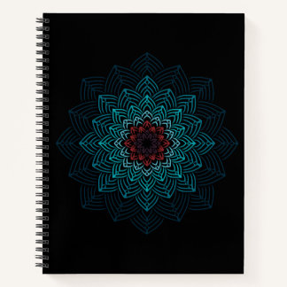 Aqua- und rote Blumen-Mandala Notizbuch